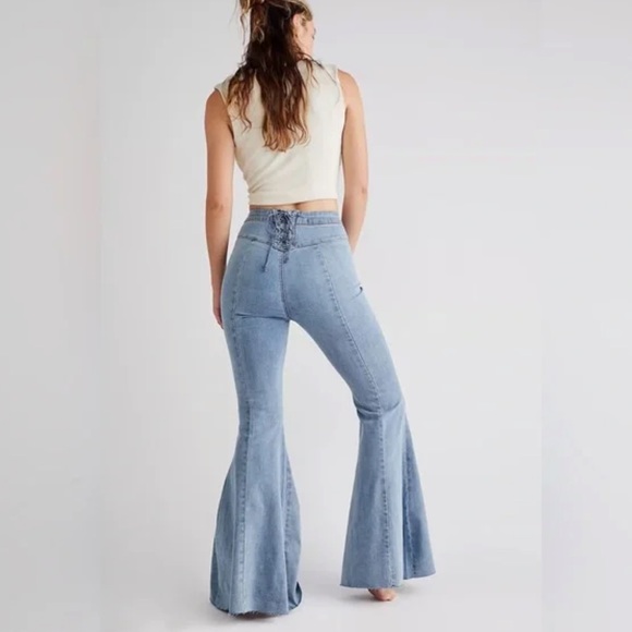 We The Free Free People CRVY Ma Cherie High Waist Lace Up Back Flare Jeans 31 - Picture 3 of 8